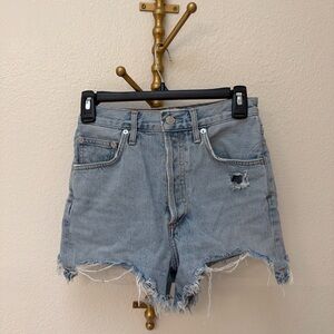 Agolde Light Blue Distressed High-Rise Jean Shorts